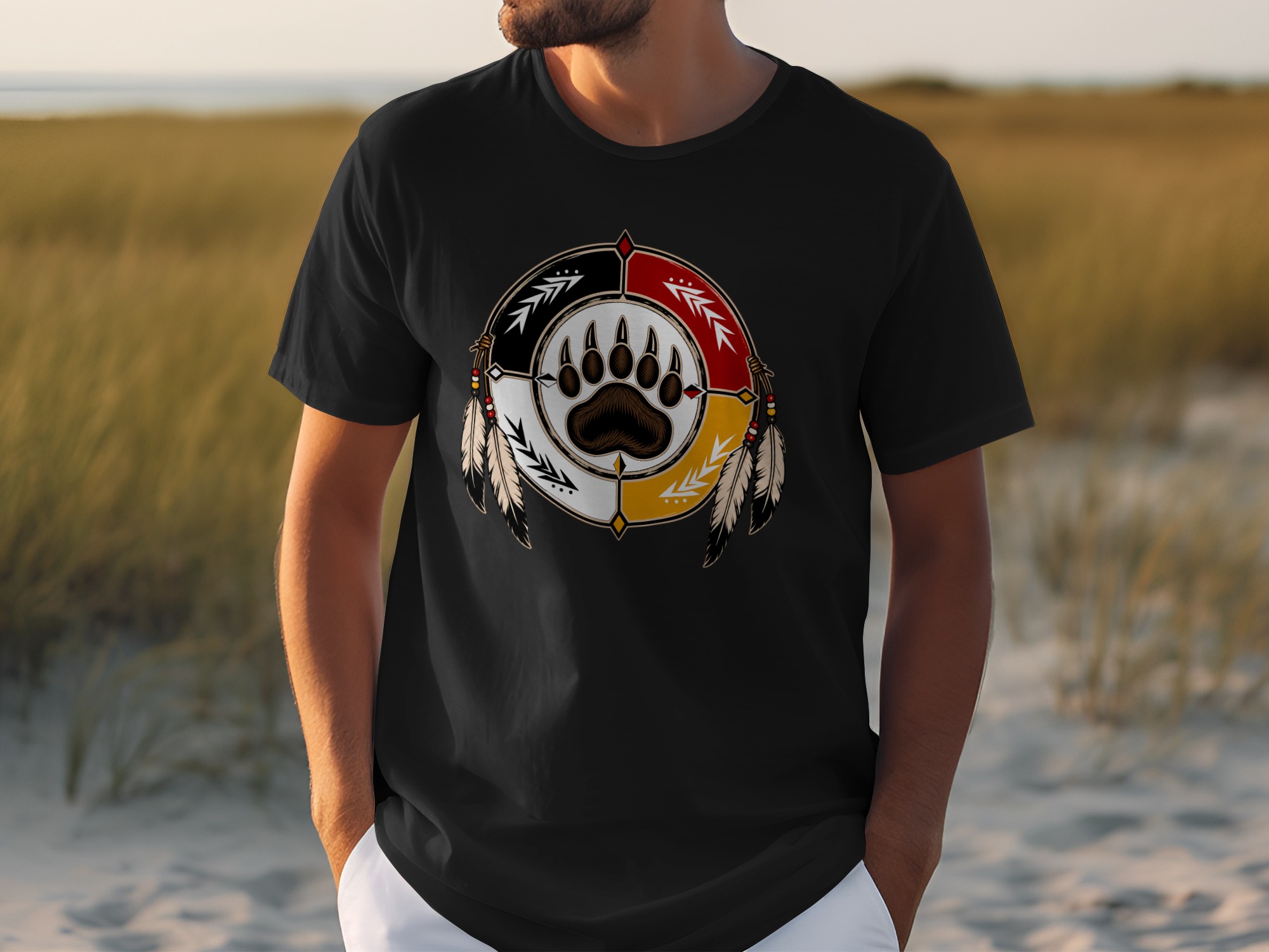 Native American Bear Paw Print Medicine Wheel T-Shirt