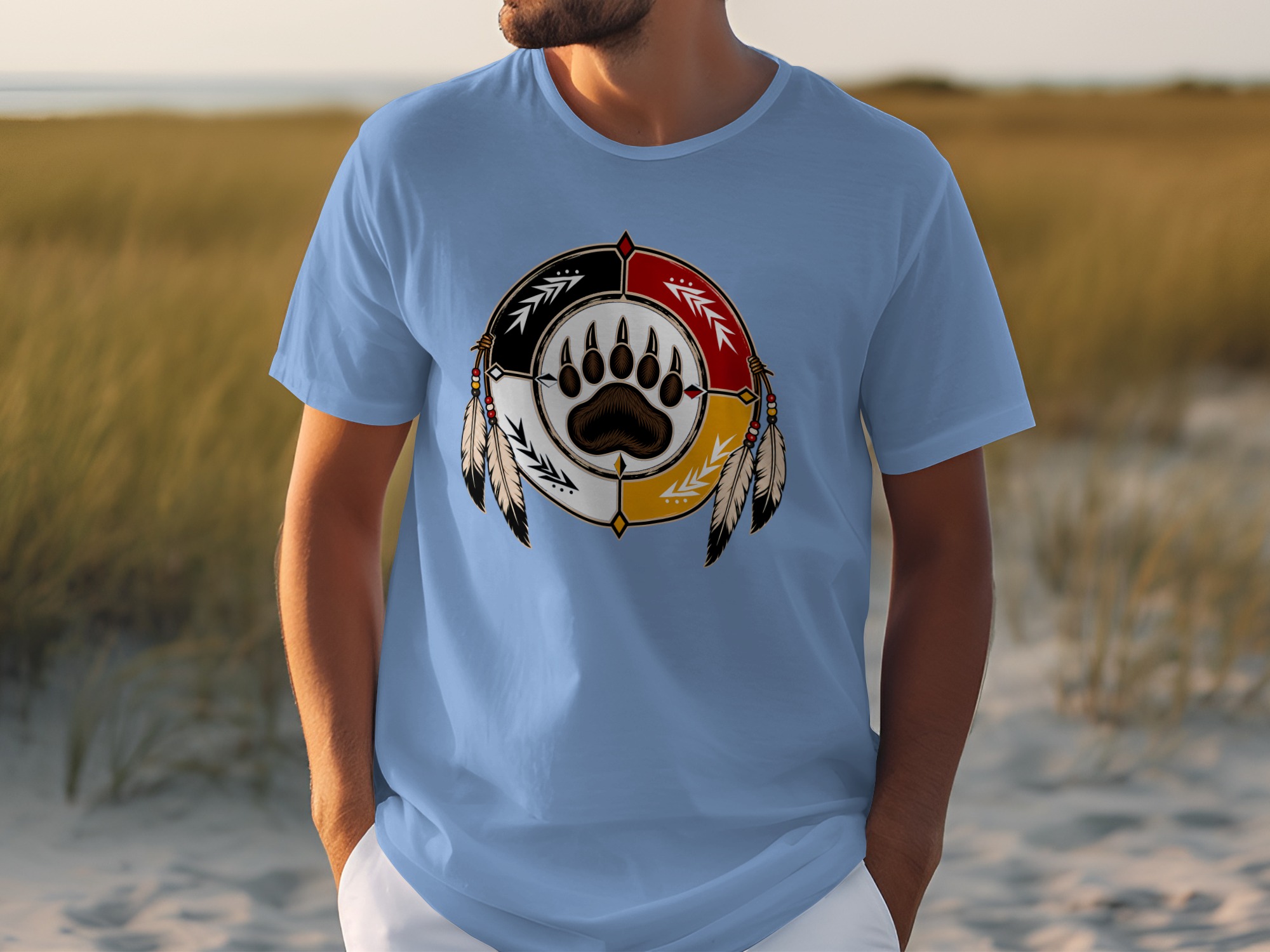 Native American Bear Paw Print Medicine Wheel T-Shirt - Image 2