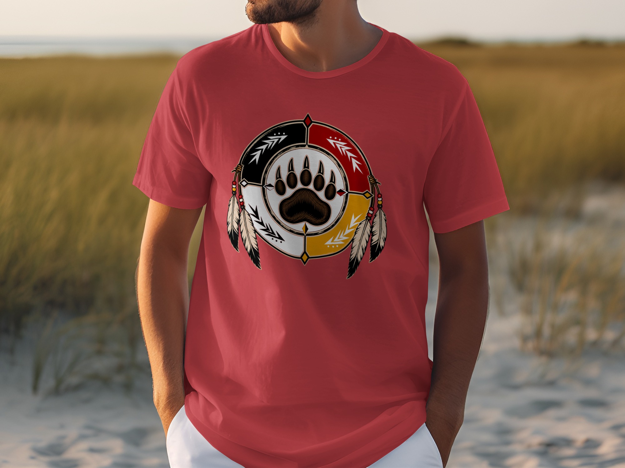 Native American Bear Paw Print Medicine Wheel T-Shirt - Image 6