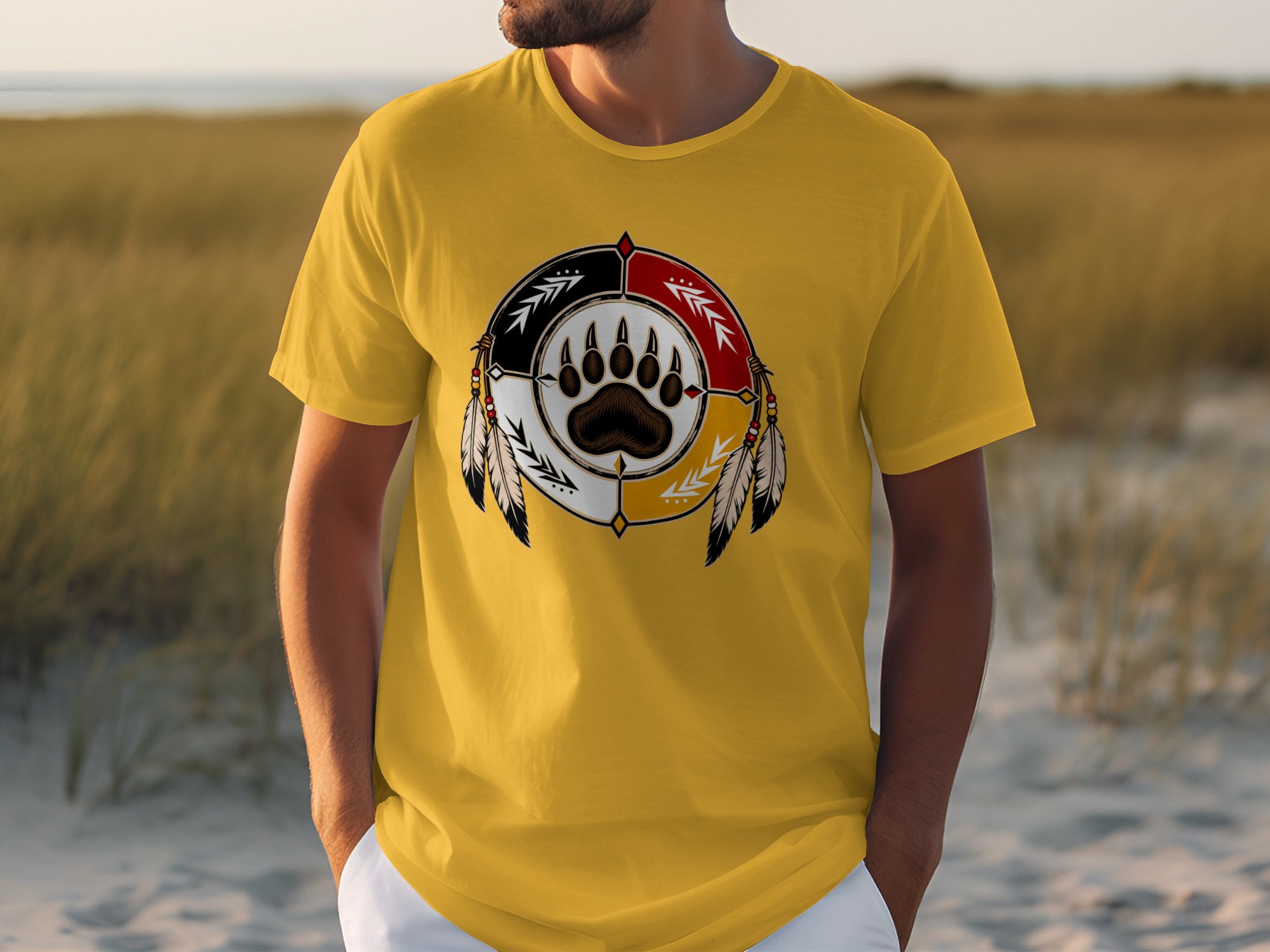 Native American Bear Paw Print Medicine Wheel T-Shirt - Image 4