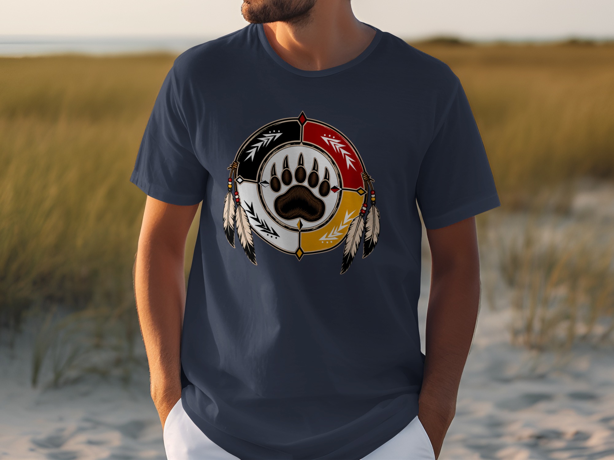 Native American Bear Paw Print Medicine Wheel T-Shirt - Image 5